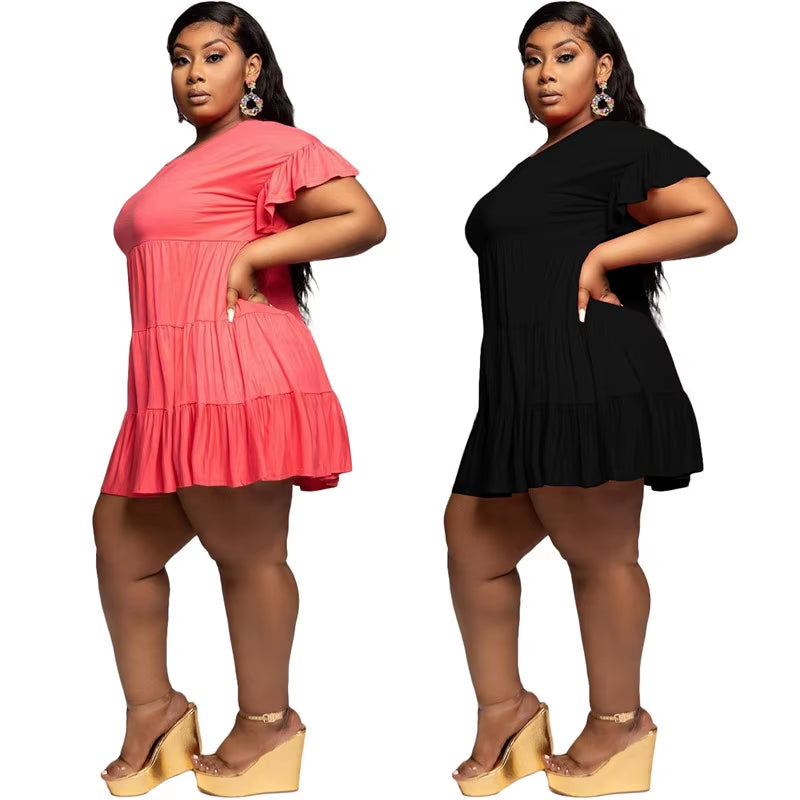 Women Dresses Summer 2021 plus Size 5Xl Solid Pleated Mini Dresses for Women Loose Elegant Casual Outfits Wholesale Dropshipping
