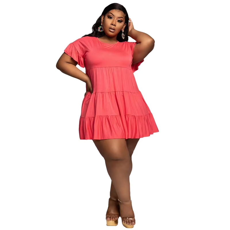 Women Dresses Summer 2021 plus Size 5Xl Solid Pleated Mini Dresses for Women Loose Elegant Casual Outfits Wholesale Dropshipping
