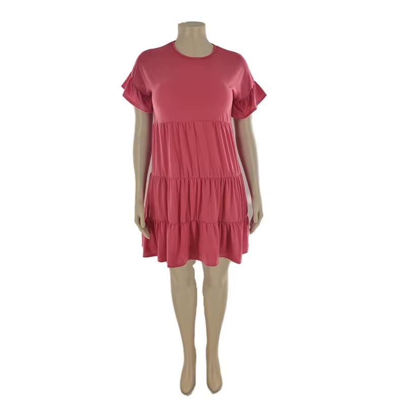 Women Dresses Summer 2021 plus Size 5Xl Solid Pleated Mini Dresses for Women Loose Elegant Casual Outfits Wholesale Dropshipping