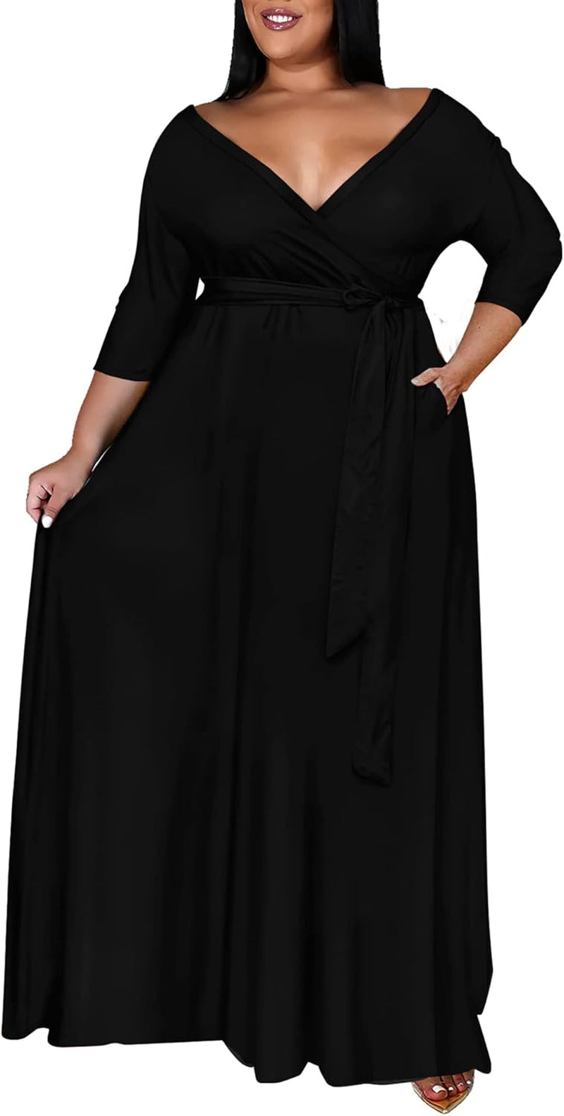 plus Size Dress for Women - 3/4 Sleeve V Neck Printing Maxi Dresses for Women (XL-6XL)