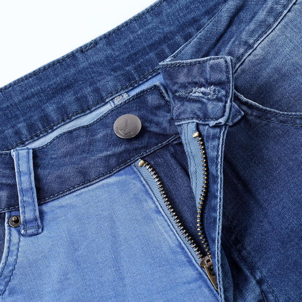Women Mid Waist Stretchy Patchwork Denim Pants Jeans