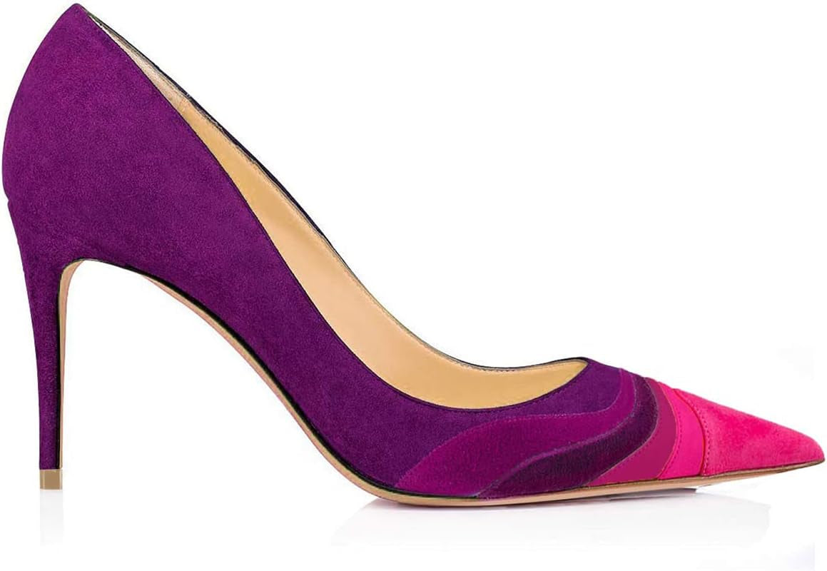 Women Kitten Heels Pumps High Heel Pointed Toe Pump Slip-On Rainbow Shoes for Dress Party Girl Ladies Full Size 4-16 M US