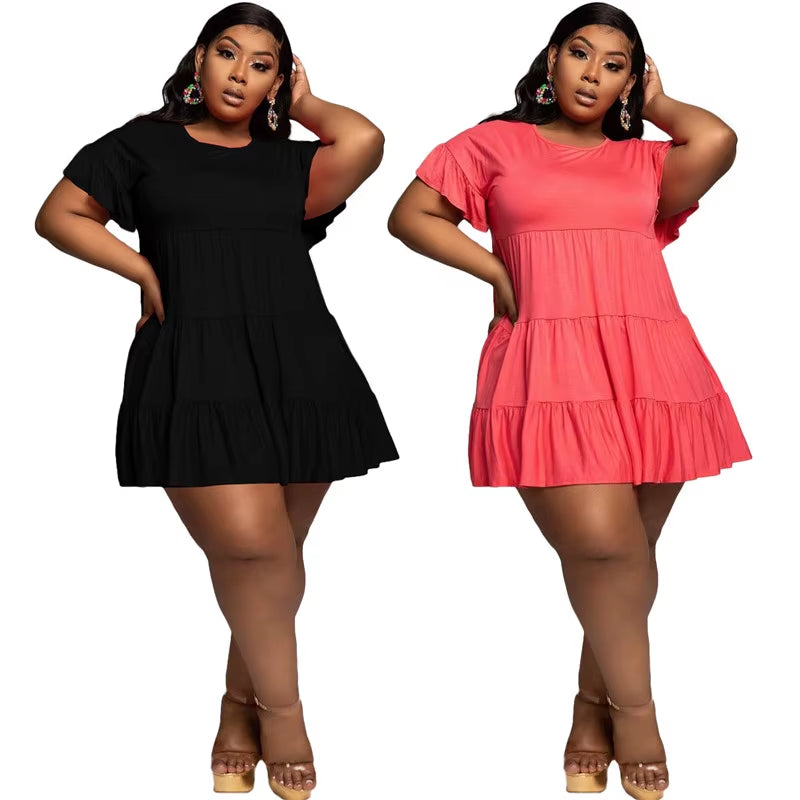 Women Dresses Summer 2021 plus Size 5Xl Solid Pleated Mini Dresses for Women Loose Elegant Casual Outfits Wholesale Dropshipping