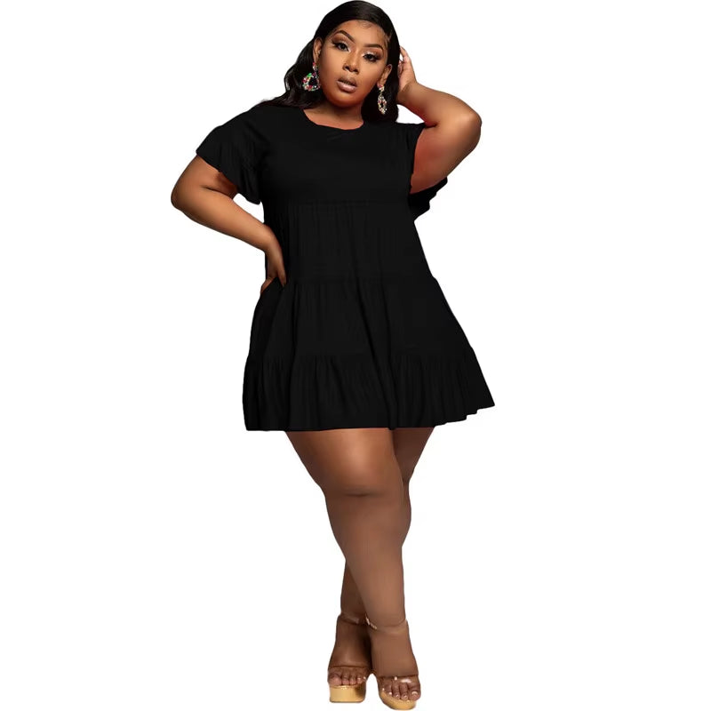 Women Dresses Summer 2021 plus Size 5Xl Solid Pleated Mini Dresses for Women Loose Elegant Casual Outfits Wholesale Dropshipping