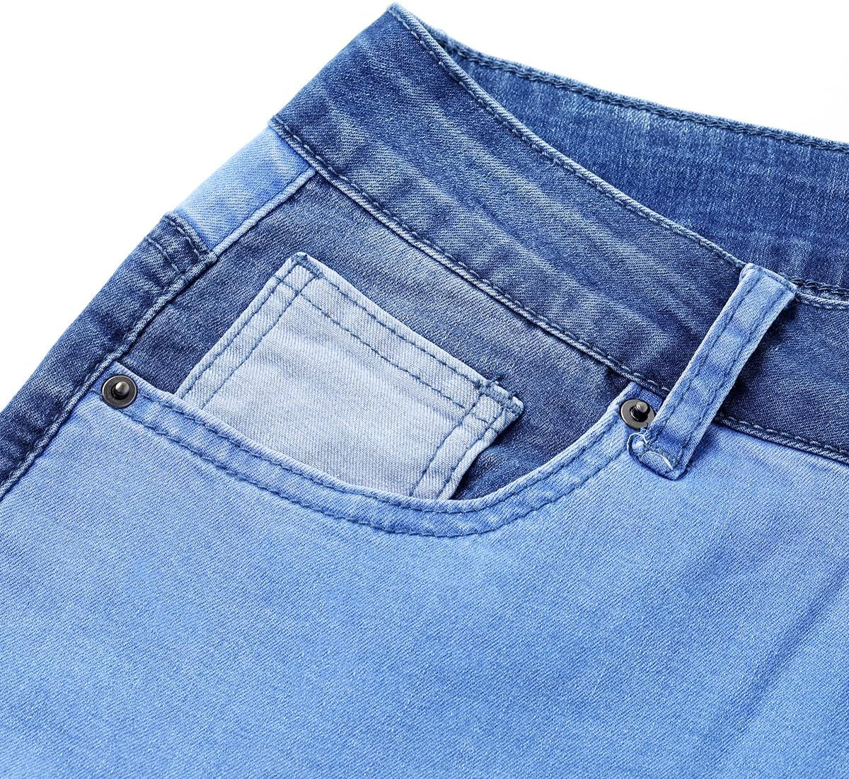 Women Mid Waist Stretchy Patchwork Denim Pants Jeans