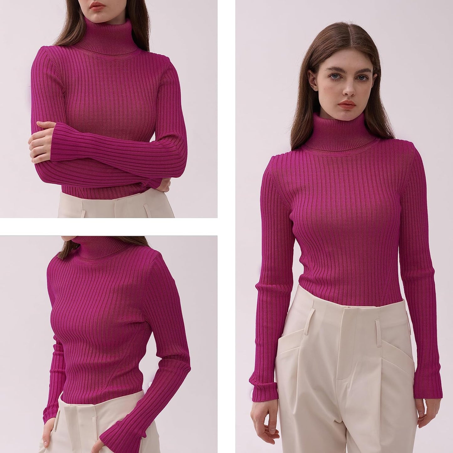 Turtleneck Ribbed Sweaters for Women Cute Sexy Knitted Warm Fitted Sweater