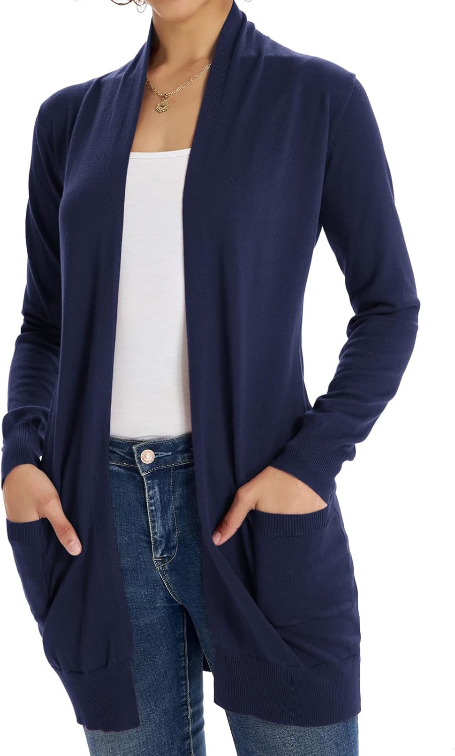 Women'S Casual Open Front Cardigan Long Knitted Sweaters Shrug with Pockets