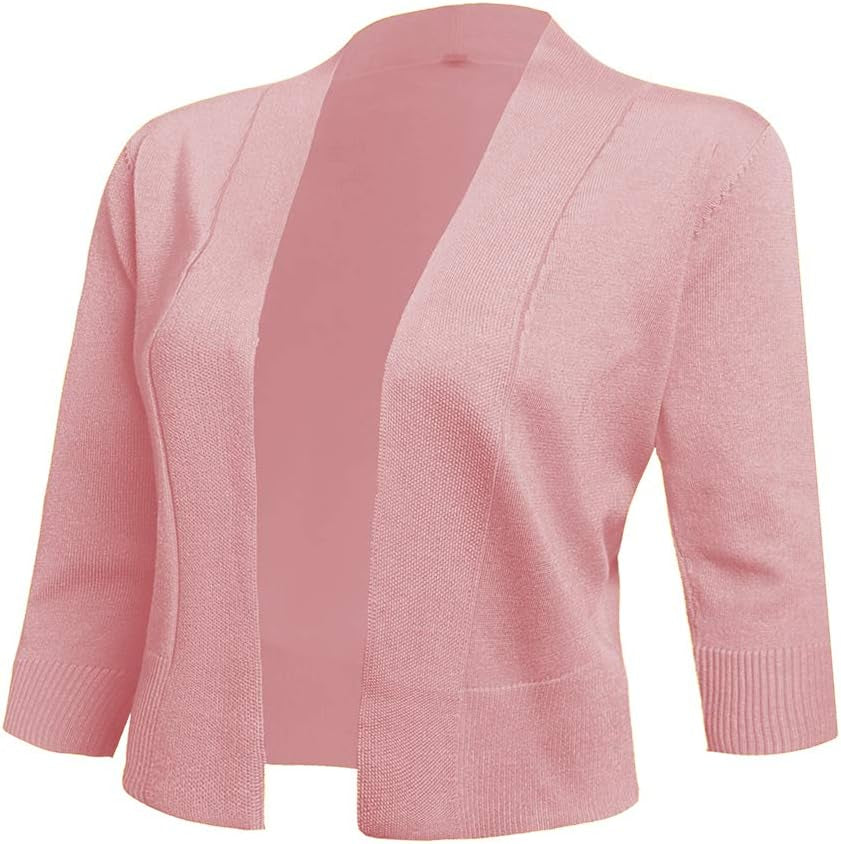 Women'S 3/4 Sleeve Cropped Cardigans Sweaters Jackets Open Front Short Shrugs for Dresses